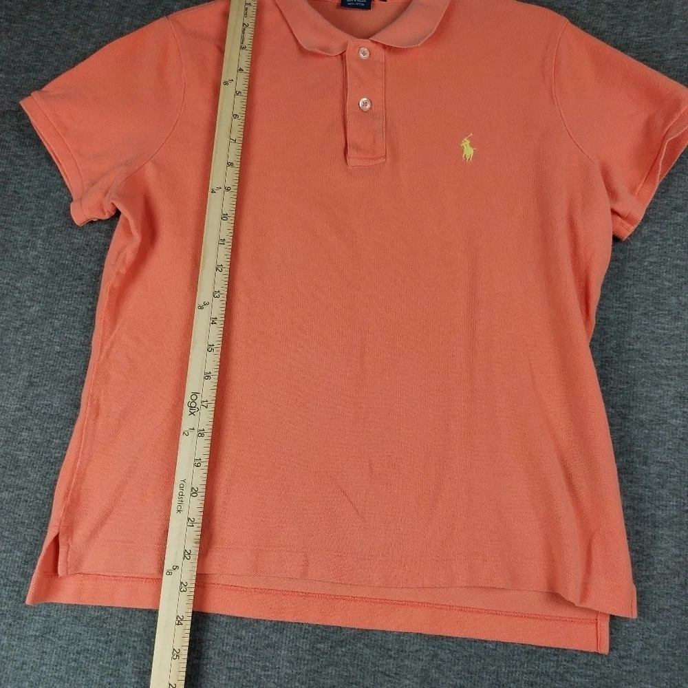 RALPH LAUREN THE SKINNY POLO BOYS PEACH PINK ORANGE CORAL SHORT SLEEVE SHIRT L